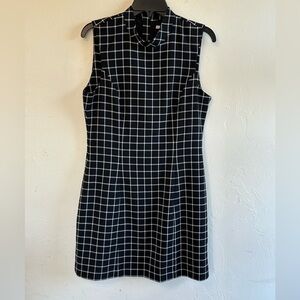 H & M Black and White Checked Mock Neck Sleeveless Career Dress Sz 12